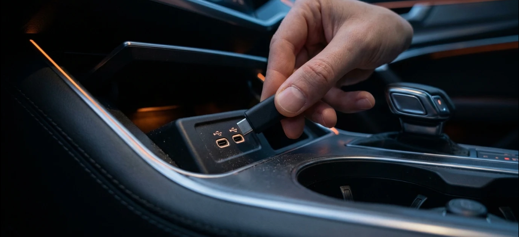 Plugging KŌINIdash into the car's USB port