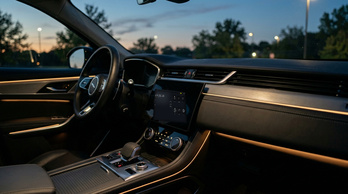 KŌINIdash glowing on the dashboard at dusk